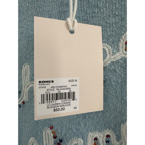 NWT LC Lauren Conrad Womens M Pastel Blue Champagne Champion Sweater Easter Cozy - Picture 6 of 10